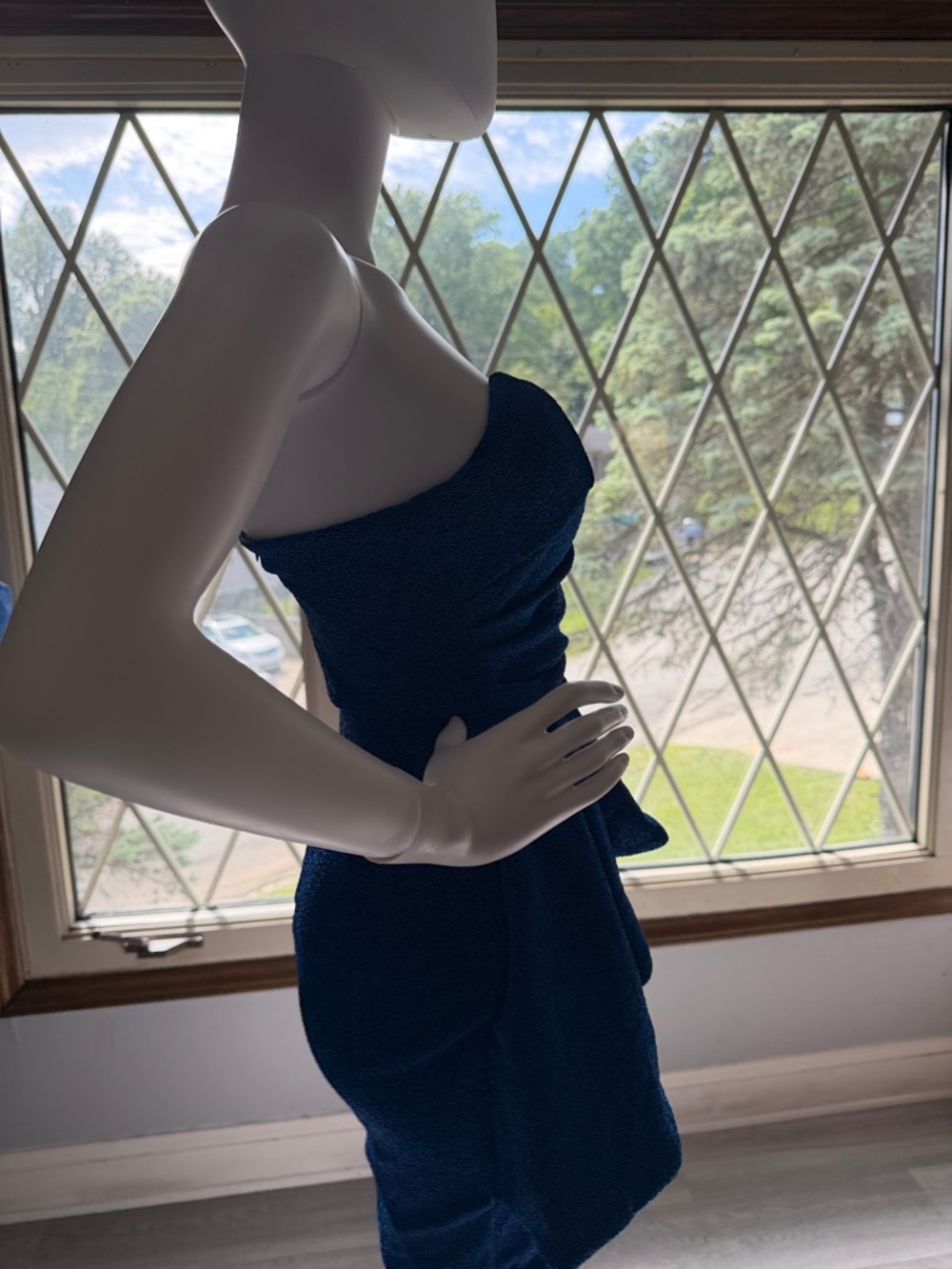 SHEIN Electric Blue One-Shoulder Draped Mini Dress CAJA # 1 E - Picture 4 of 8